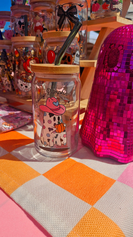 Howdy Pumpkin Ghost Glass Cup