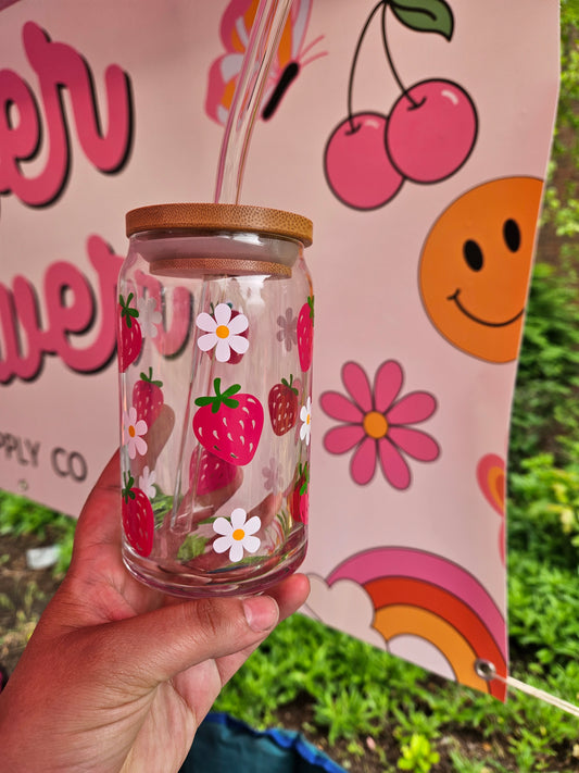 Strawberry Glass Can Cup