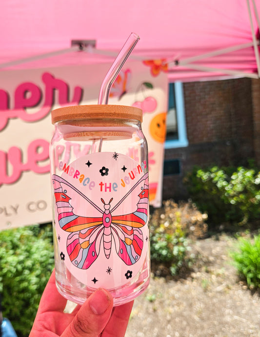 Embrace The Journey Butterfly Glass Can Cup