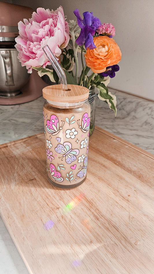 Magical Butterfly Garden Glass Can Cup