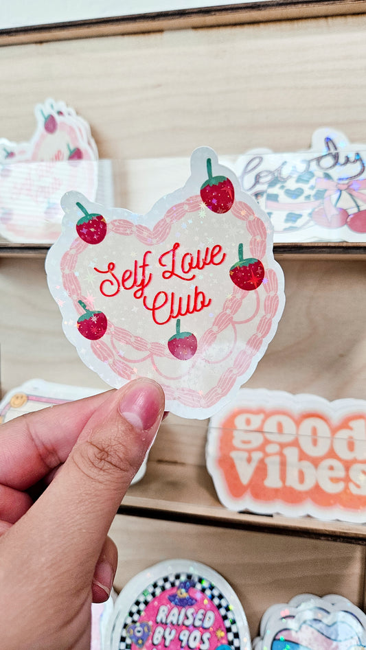Self-love club cake glitter sticker