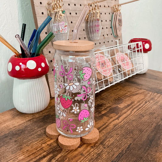 Strawberry Fields Glass Can Cup