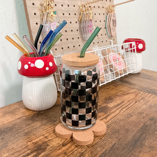 Checkered Glass Can Cup