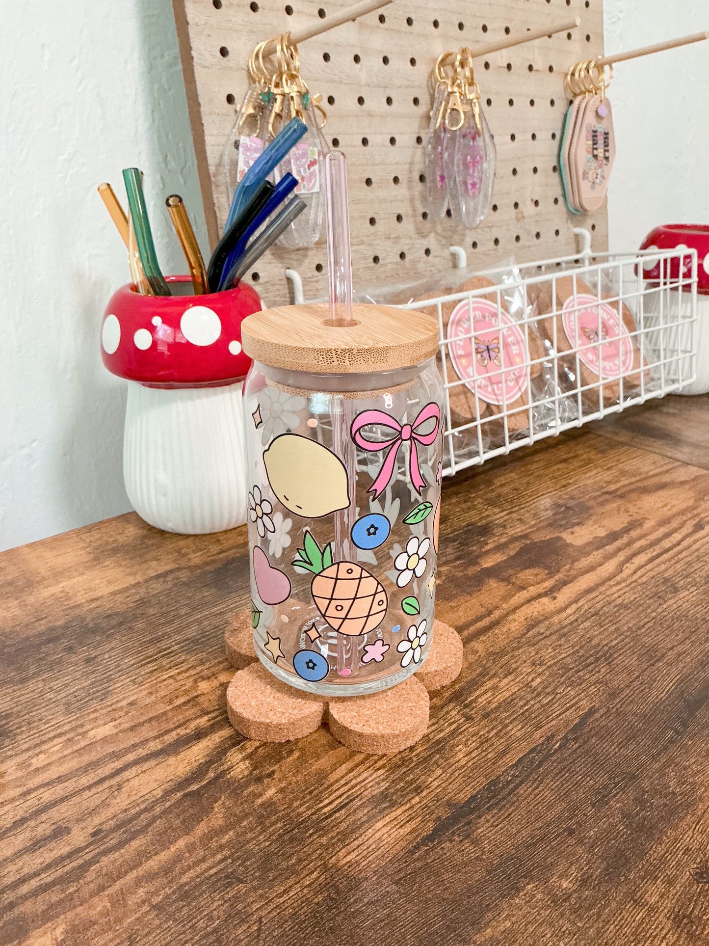 Fruity doodle Glass Can Cup