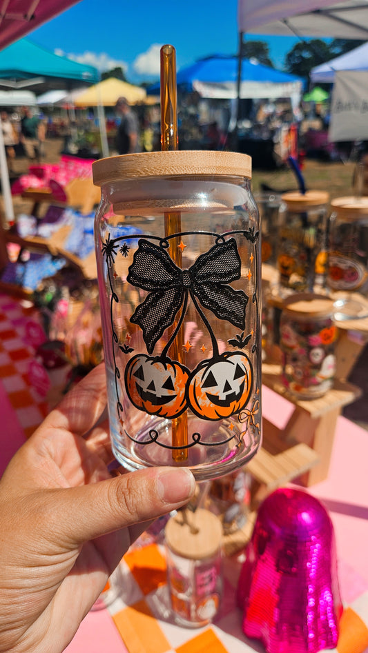 Pumpkin Bow Glass Can Cup