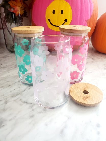 Flower Power Glass Can Cup