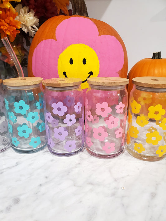 Flower Power Glass Can Cup