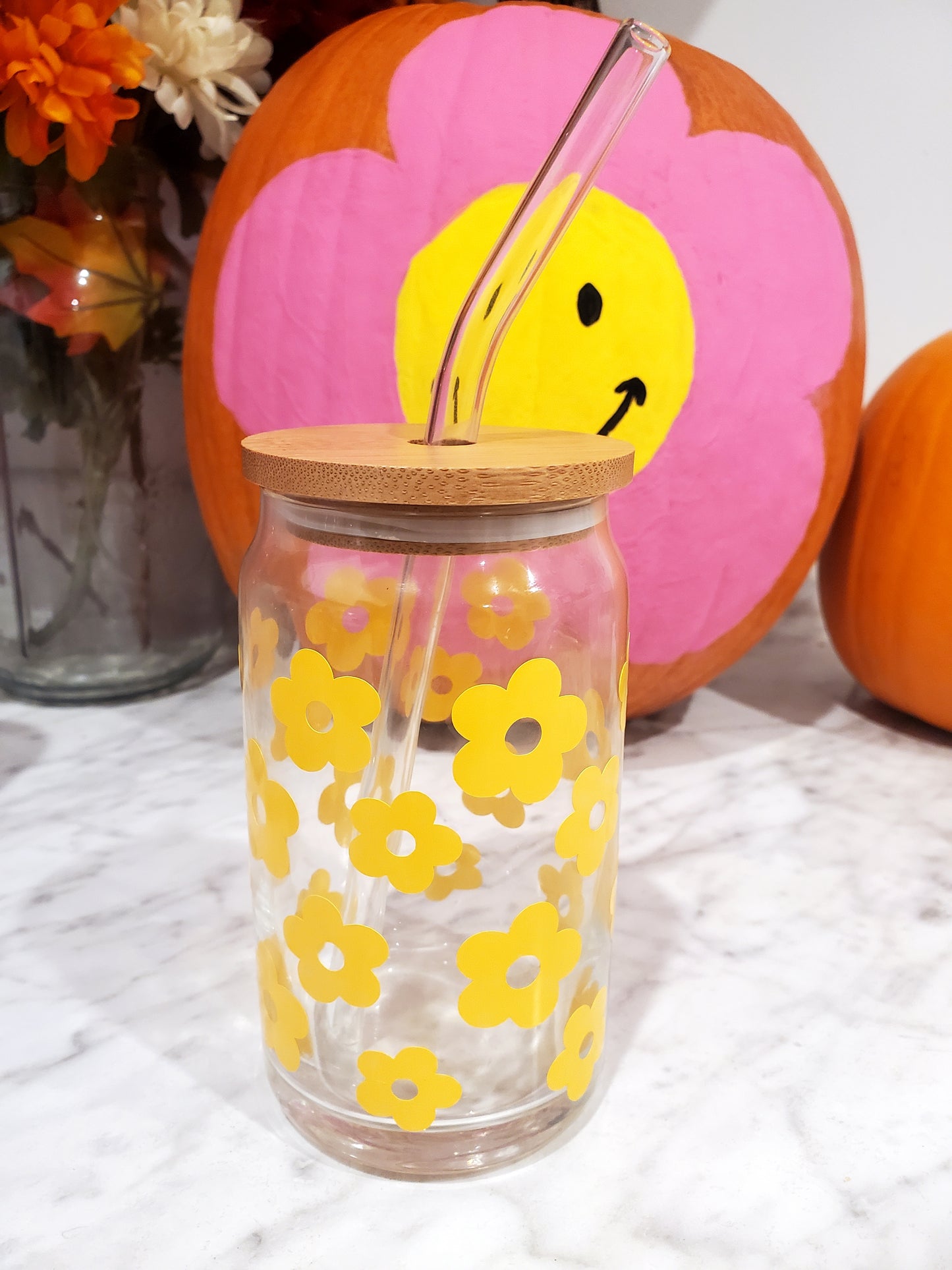 Flower Power Glass Can Cup