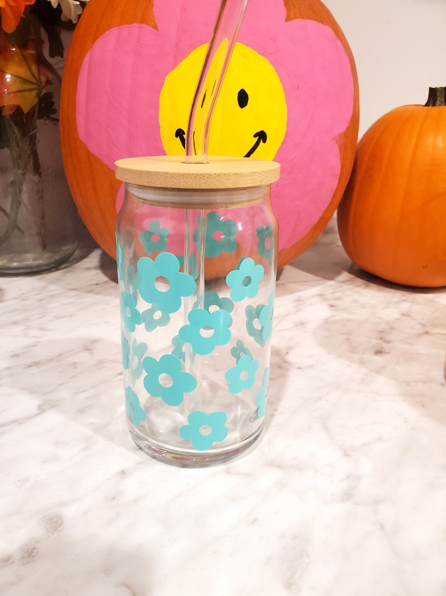 Flower Power Glass Can Cup