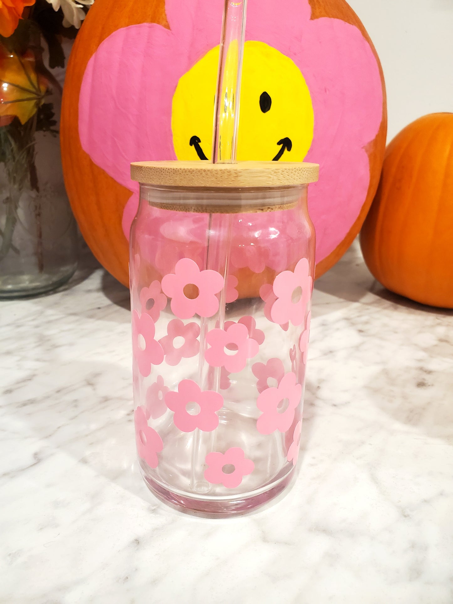 Flower Power Glass Can Cup