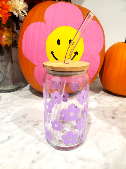 Flower Power Glass Can Cup