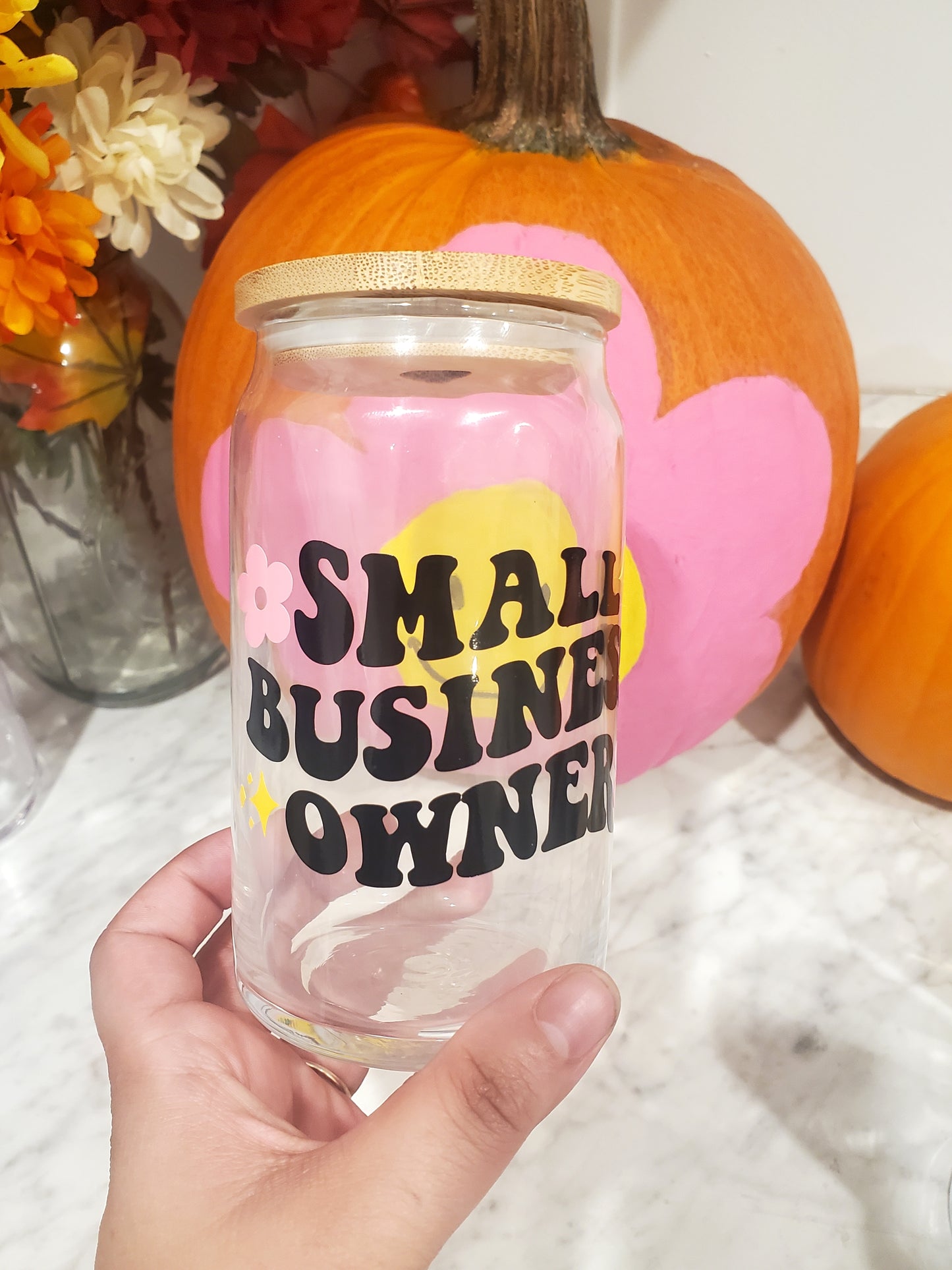 Small Business Owner Glass Can Cup