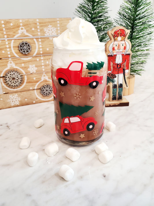 Holiday Truck Glass Can Cup